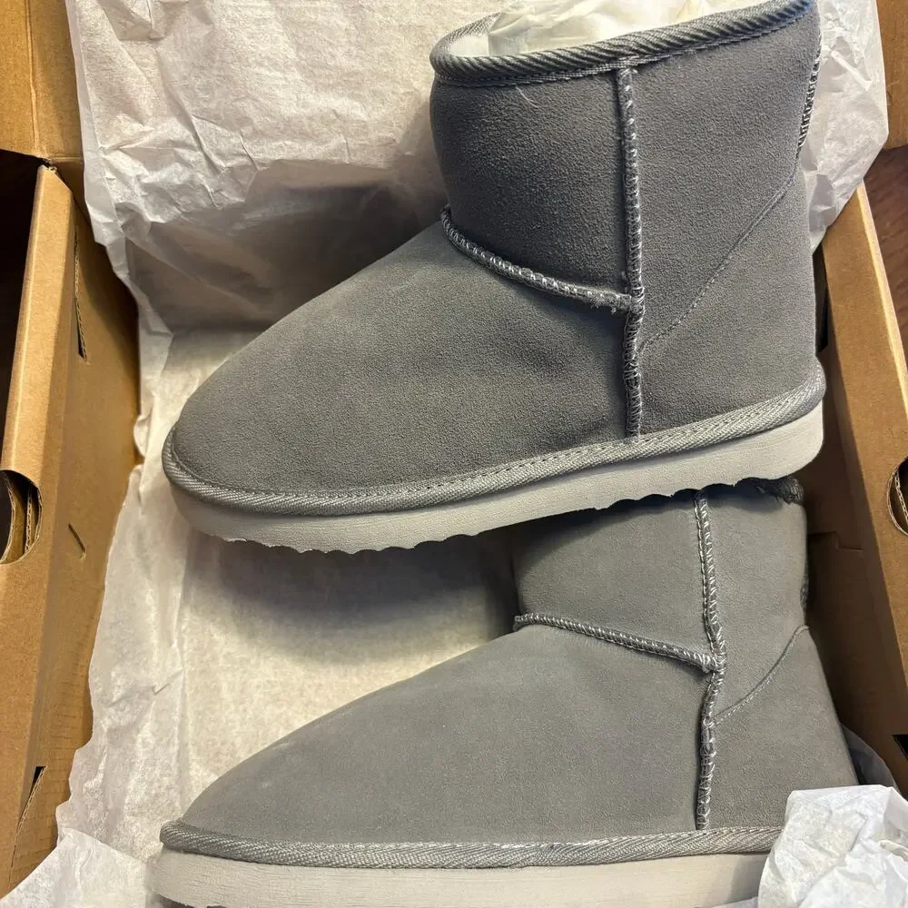 Nature Wind Suede Boots 7 NWT Gray Ankle Booties Waterproof Faux Fur